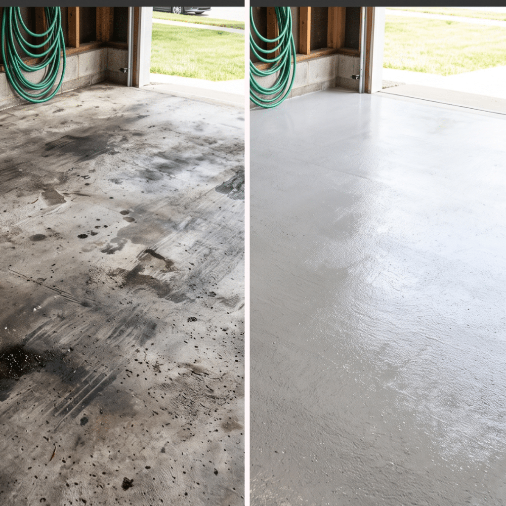 garage floor cleaning before and after